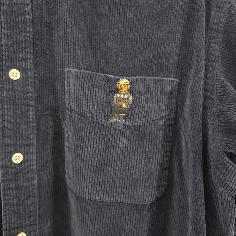 Polo Ralph Lauren Blaire Corduroy Shirt Mens Large Navy Blue Polo Bear Pocket - Picture 3 of 7